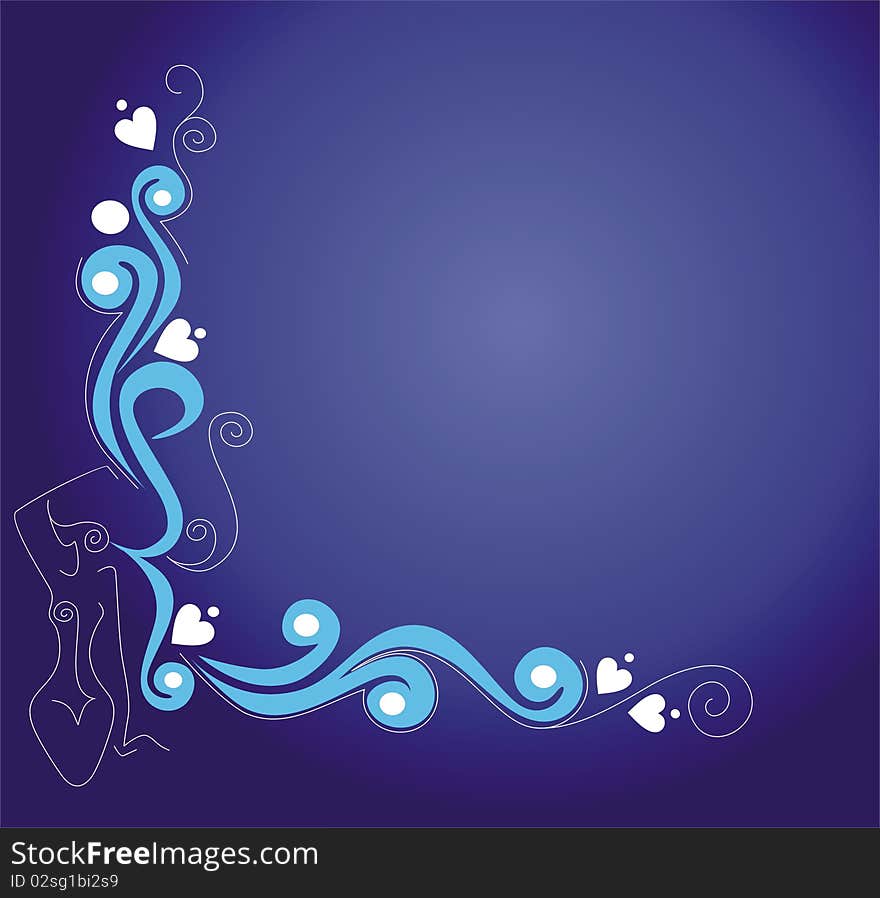 Silhouette of a girl with a pattern on a blue. Silhouette of a girl with a pattern on a blue.