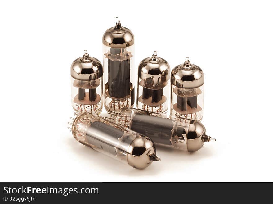 Six vacuum glass valves isolated on white