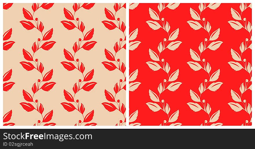 It is red and light brown pattern with leaves. It is red and light brown pattern with leaves