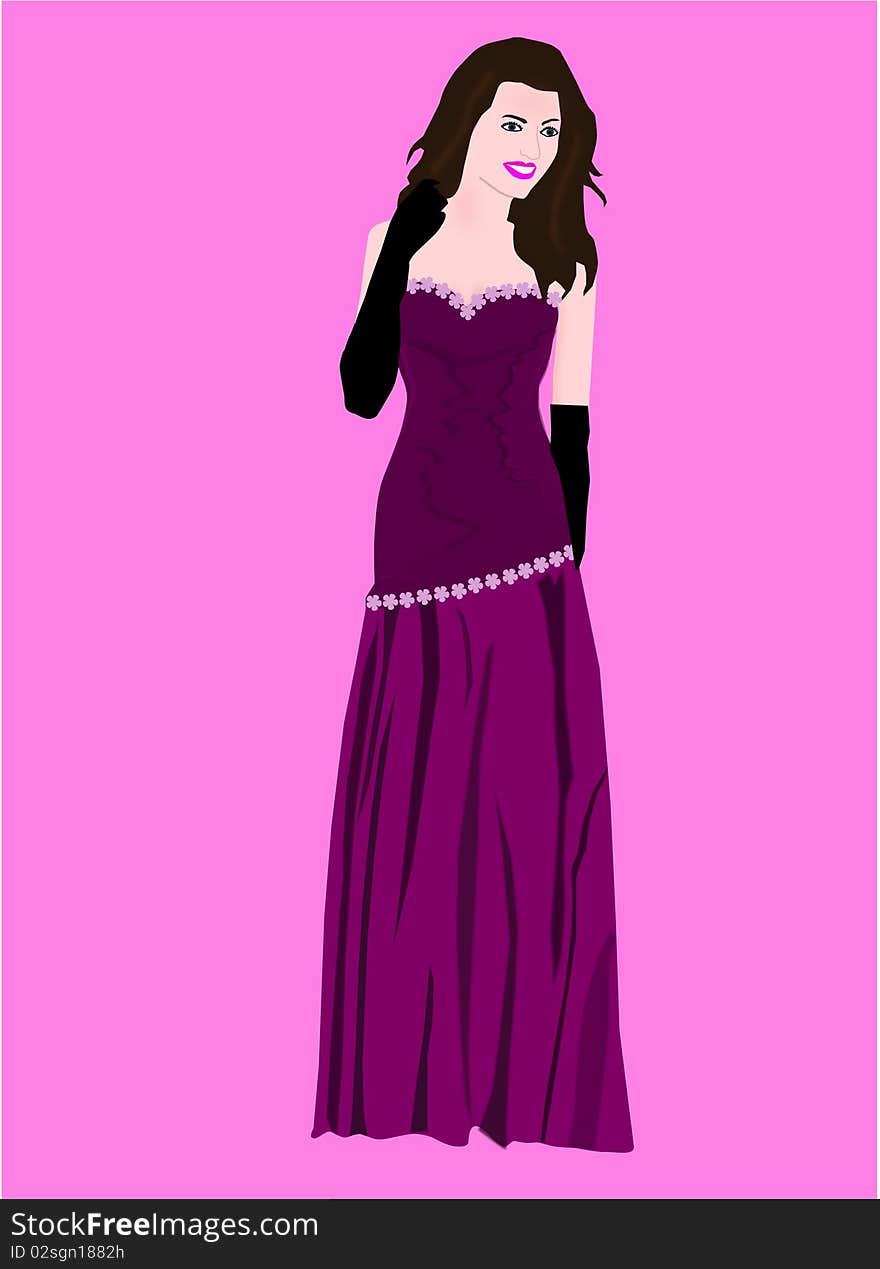 Beautiful vector girl with purple dress