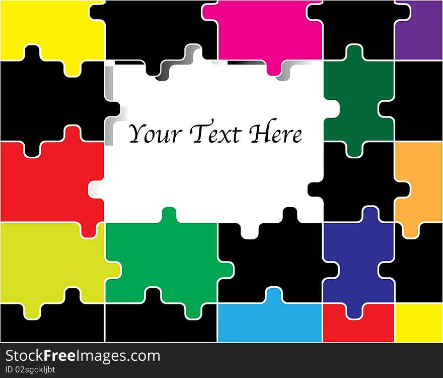 Colored puzzle pieces surround blank space for text in an abstract background illustration. Colored puzzle pieces surround blank space for text in an abstract background illustration.