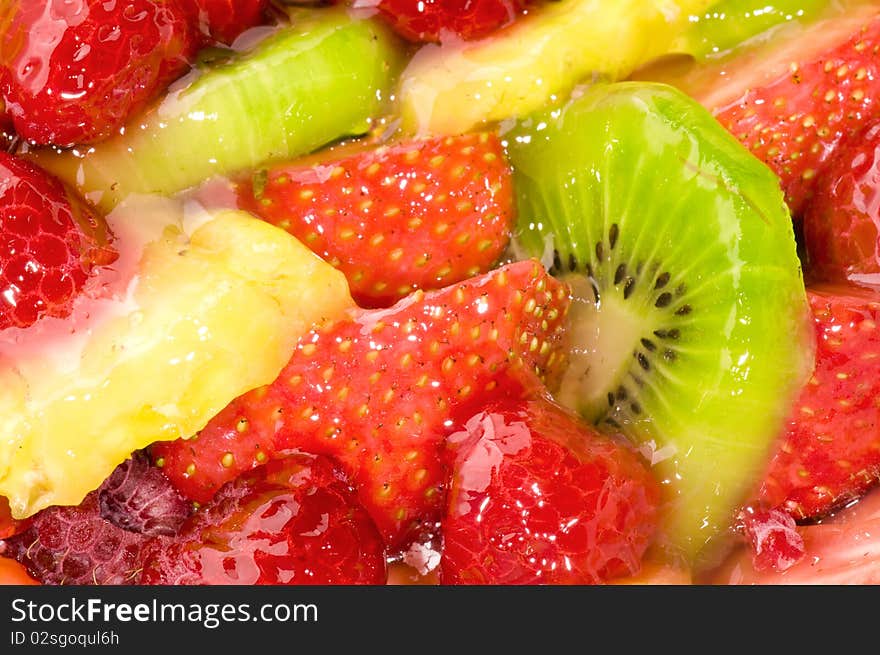 Close-up on fruits in gelatin