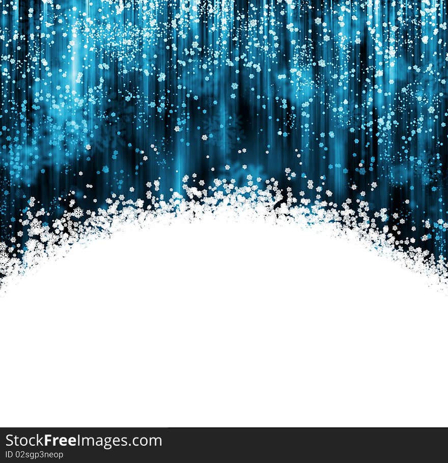 Blue and white Christmas background with snowflakes falling