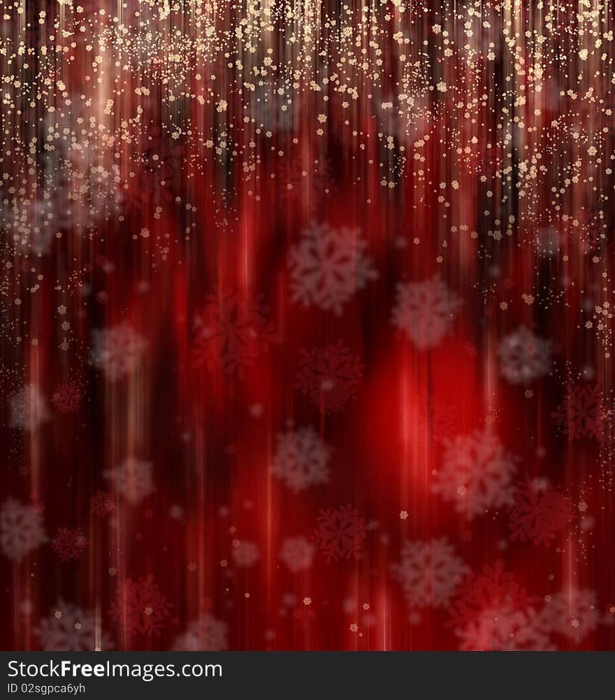 Red Christmas background with snowflakes falling