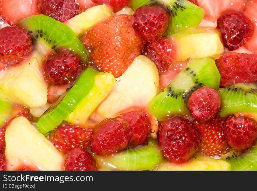 Close-up on fruits in gelatin