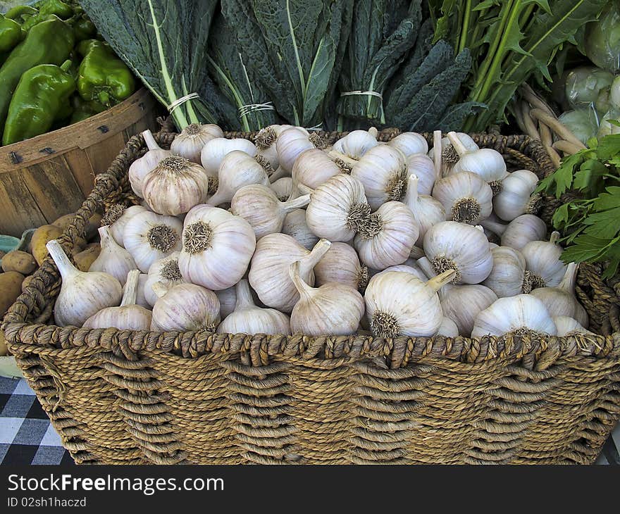 Organic garlic on sale at outdoor farmers market