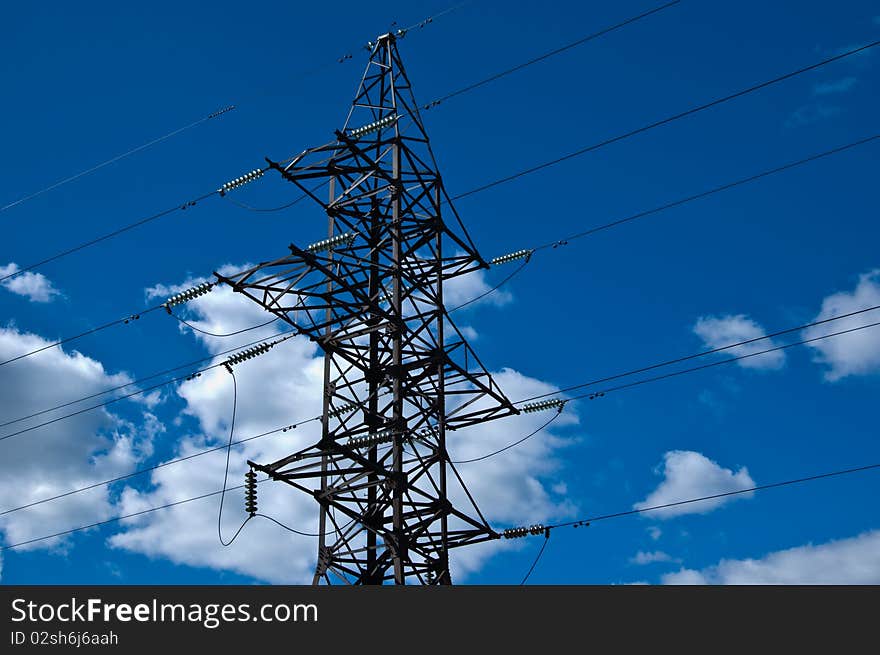 Electric wires on a column about high volt. Electric wires on a column about high volt