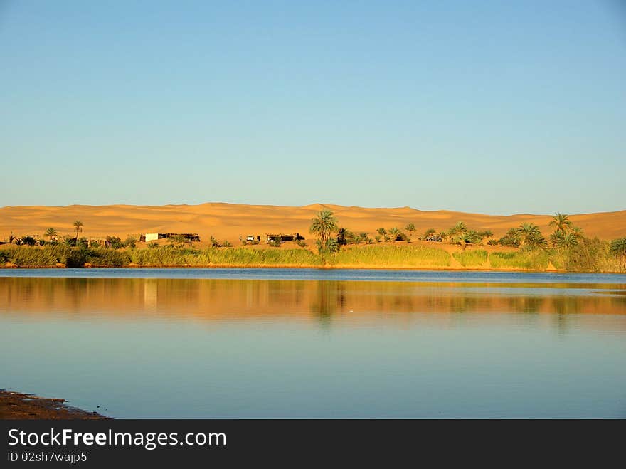 A lake in the desert of Libya, in Africa. A lake in the desert of Libya, in Africa