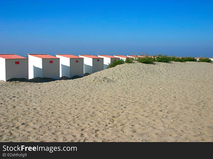 Beach cabins at the Belgian coast