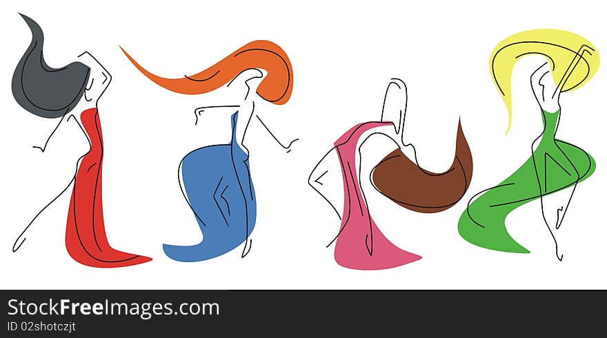 Four colored silhouette girls