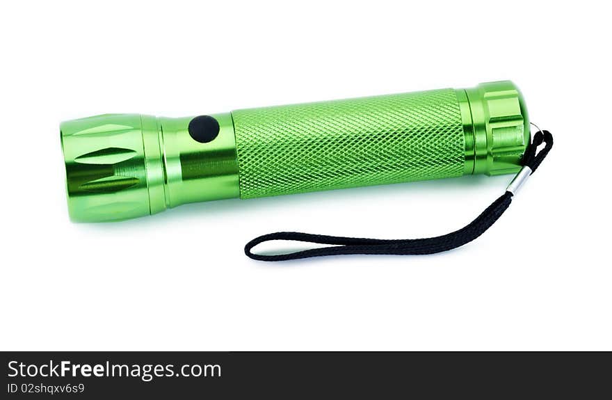 Green neon flashlight on white background