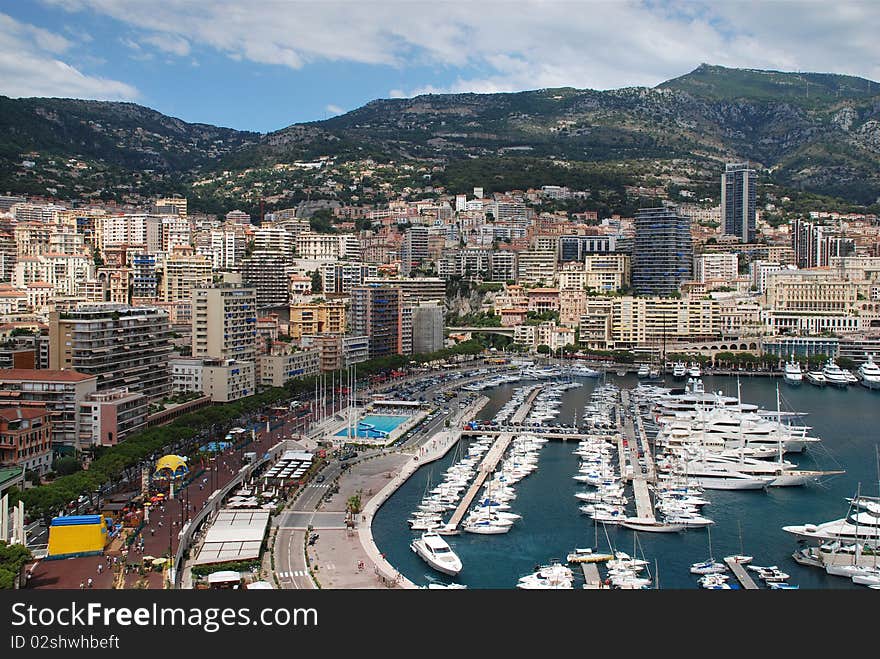 View of Monaco and yatchs Harbour at Monte Carlo