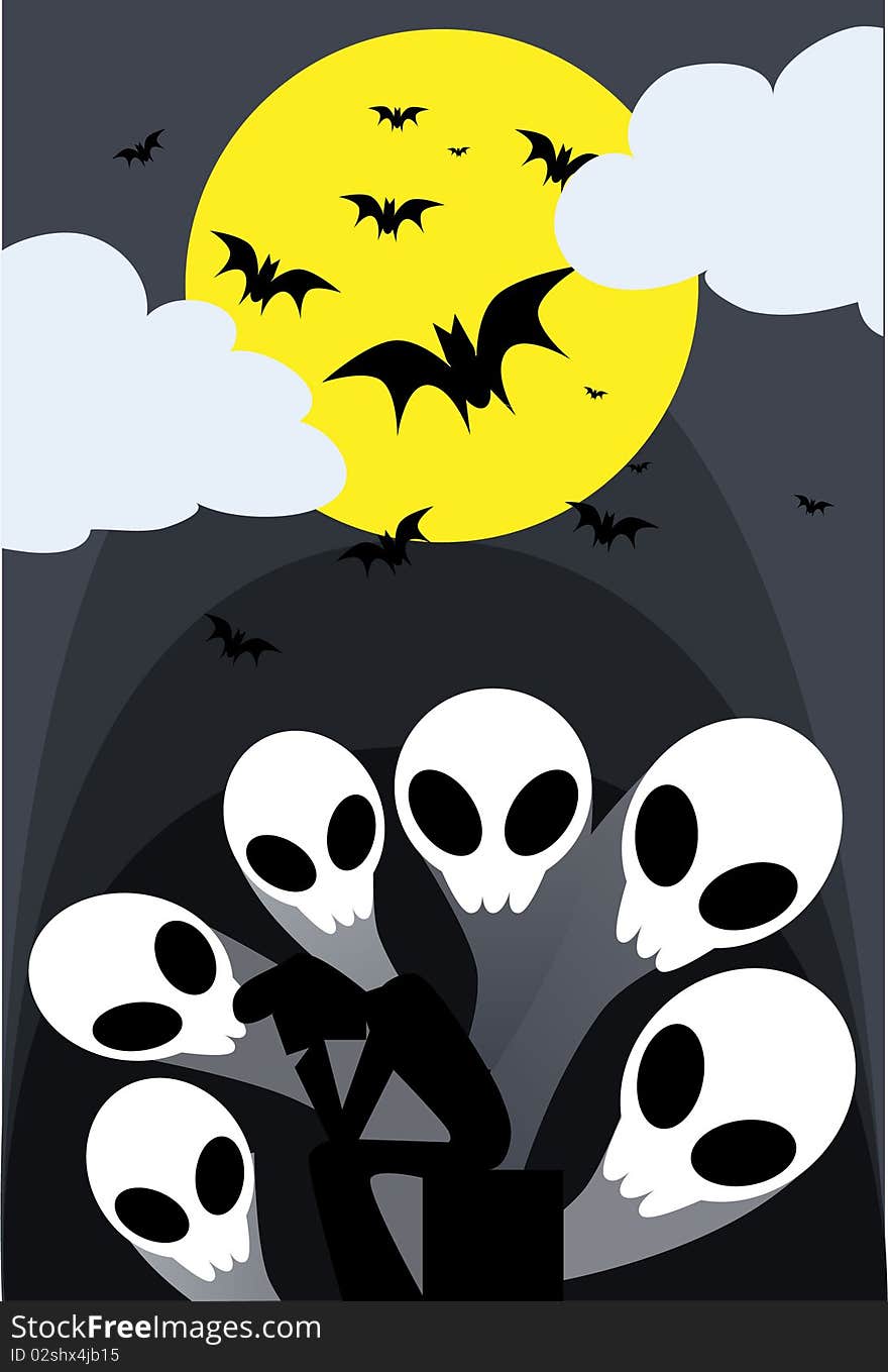 Image of  six Halloween Ghost  rise up  from the  grave. Image of  six Halloween Ghost  rise up  from the  grave.