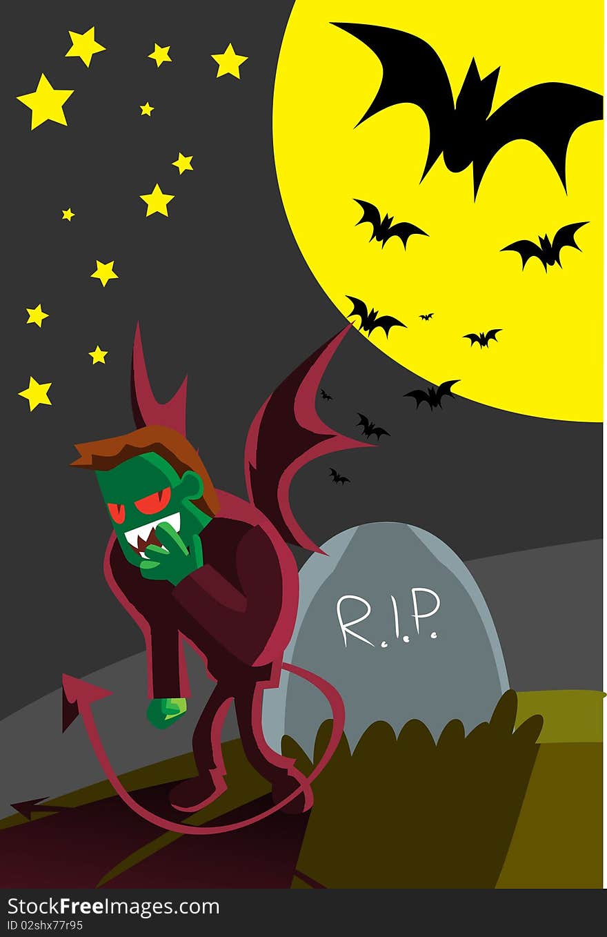 Images of a devil standing at the cemetery on halloween. Images of a devil standing at the cemetery on halloween.