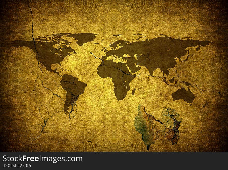 A grunge yellow map uf the world. A grunge yellow map uf the world