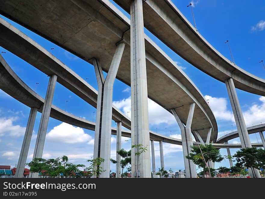 Curve of the highway bridge with brighten sky view