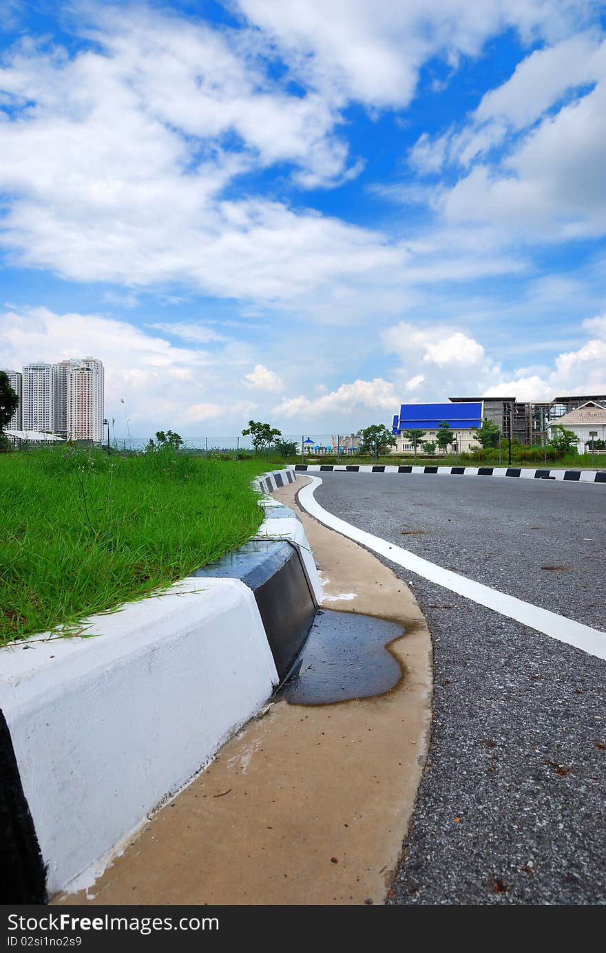 Curve of the backstreet with brighten sky view