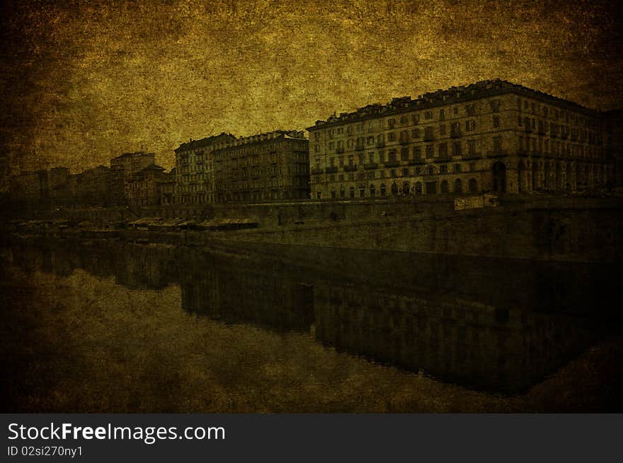 An old postcard of a view of Tourin in Italy. An old postcard of a view of Tourin in Italy