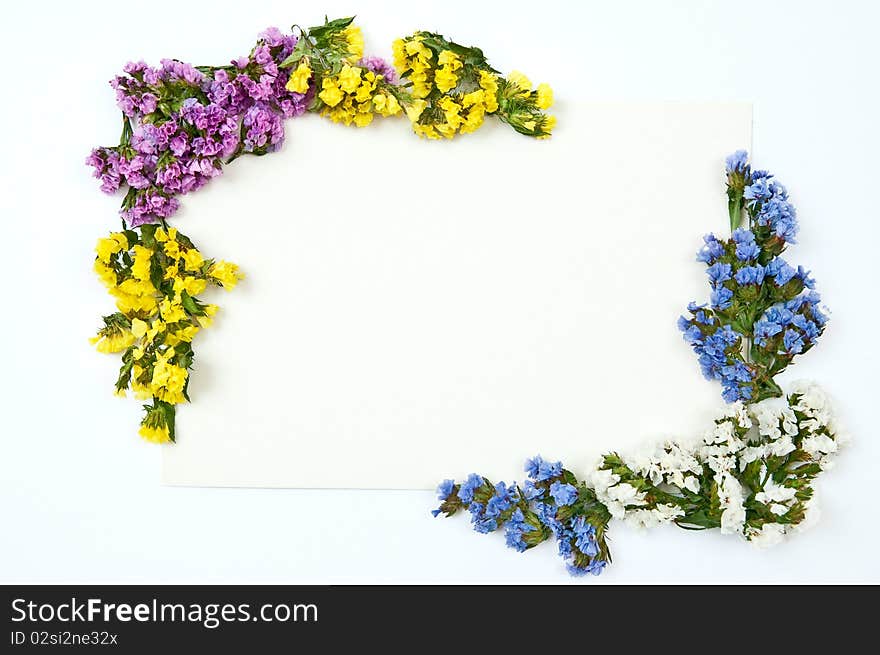 White paper blank on white background with flowers design. White paper blank on white background with flowers design