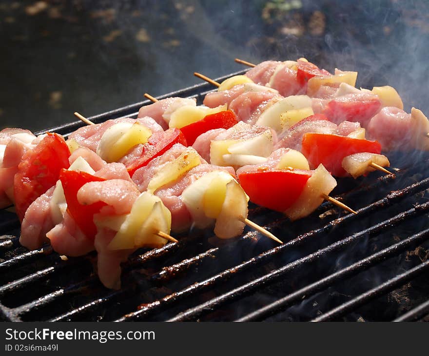 Barbecue with meat and vegetables