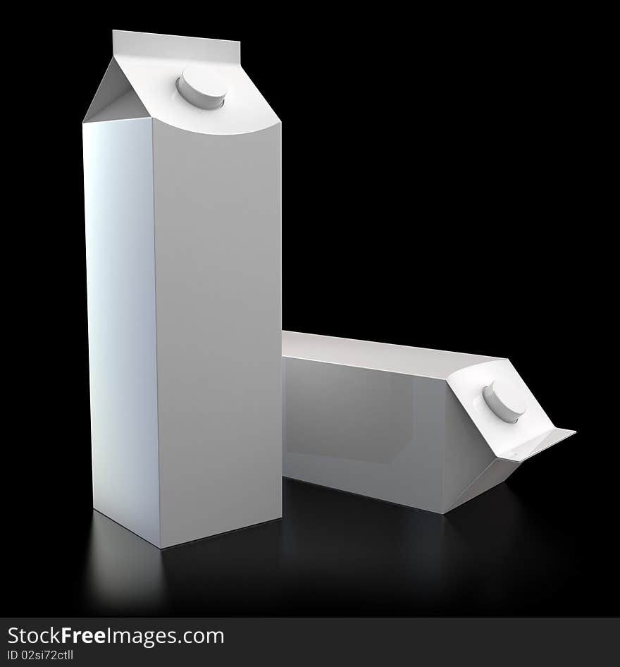 3d illustration of two milk packs over black background