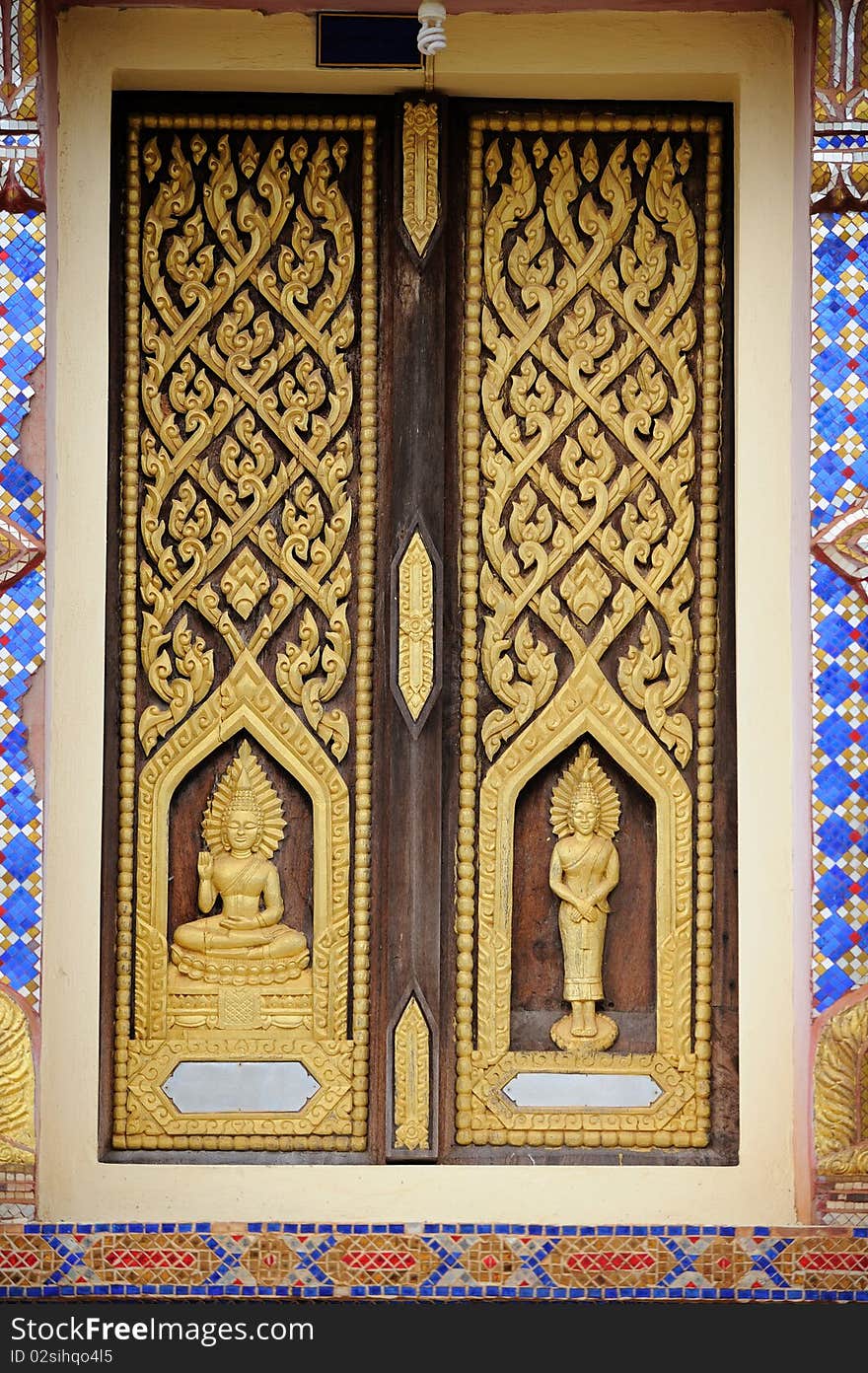 Church door the wood carves Thai style