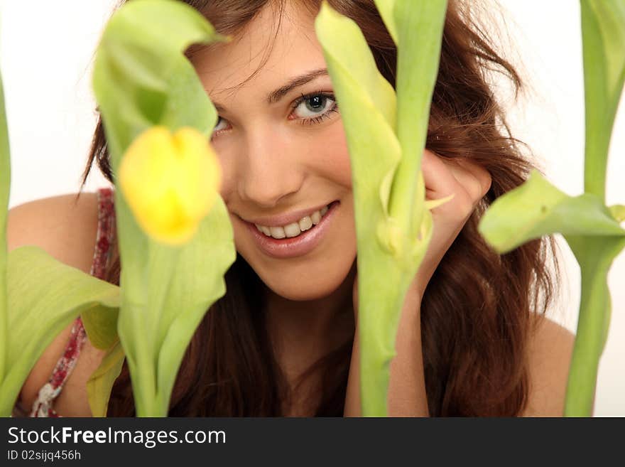 Young woman with flowers