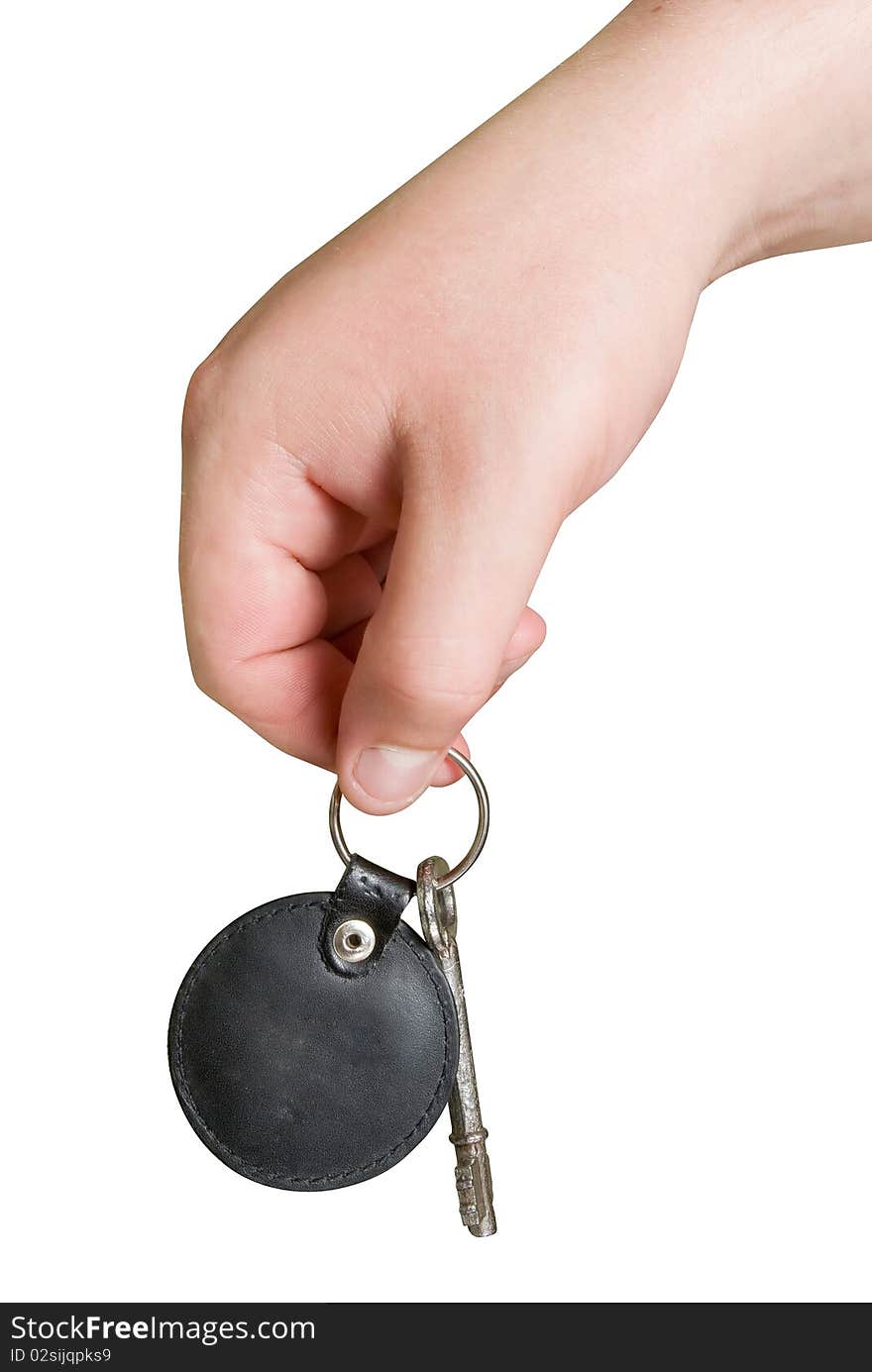 Man hand with key isolated