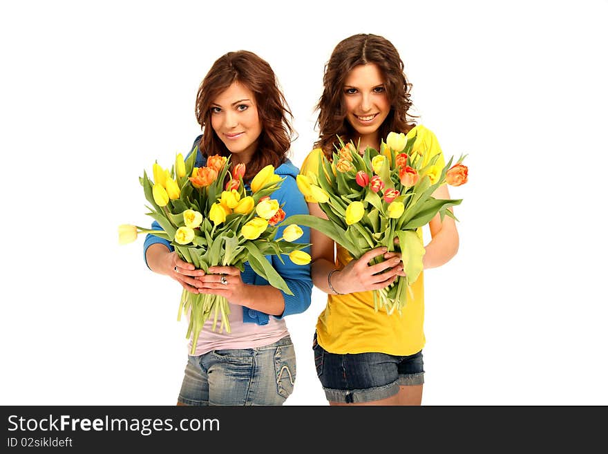 Two girls with flowers