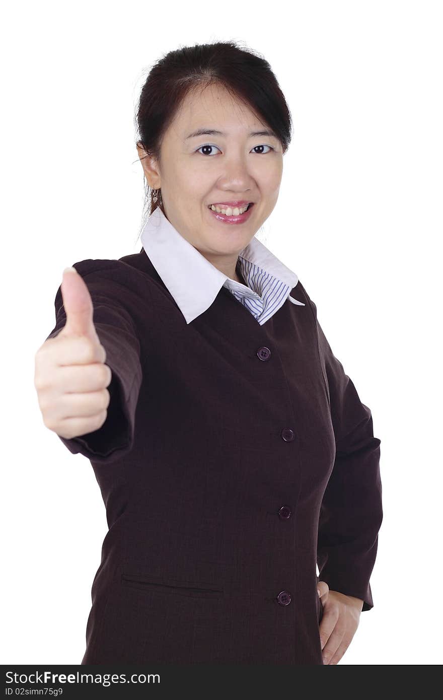 Businesswoman giving thumbs up