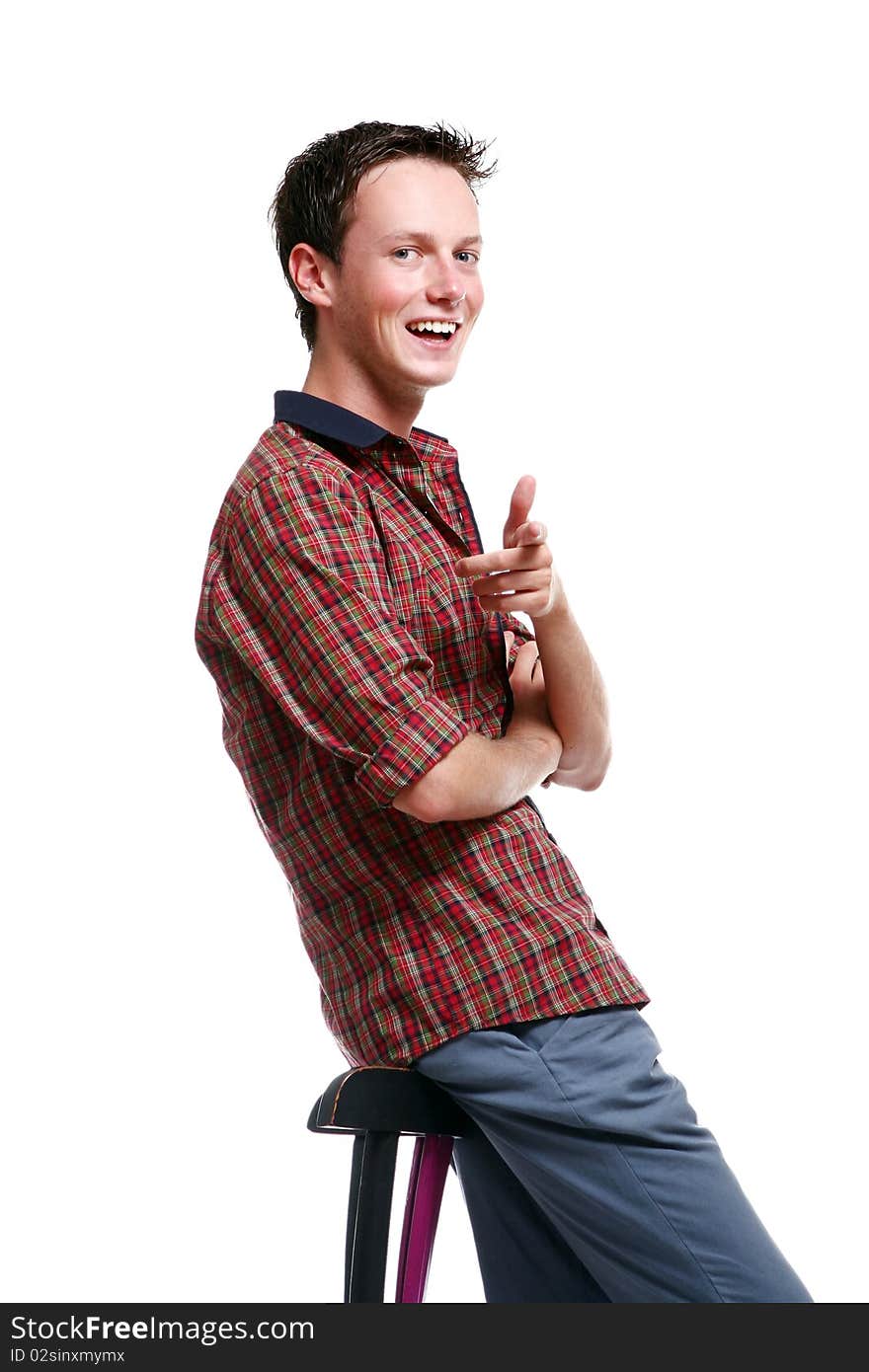 Young and attractive boy on white background