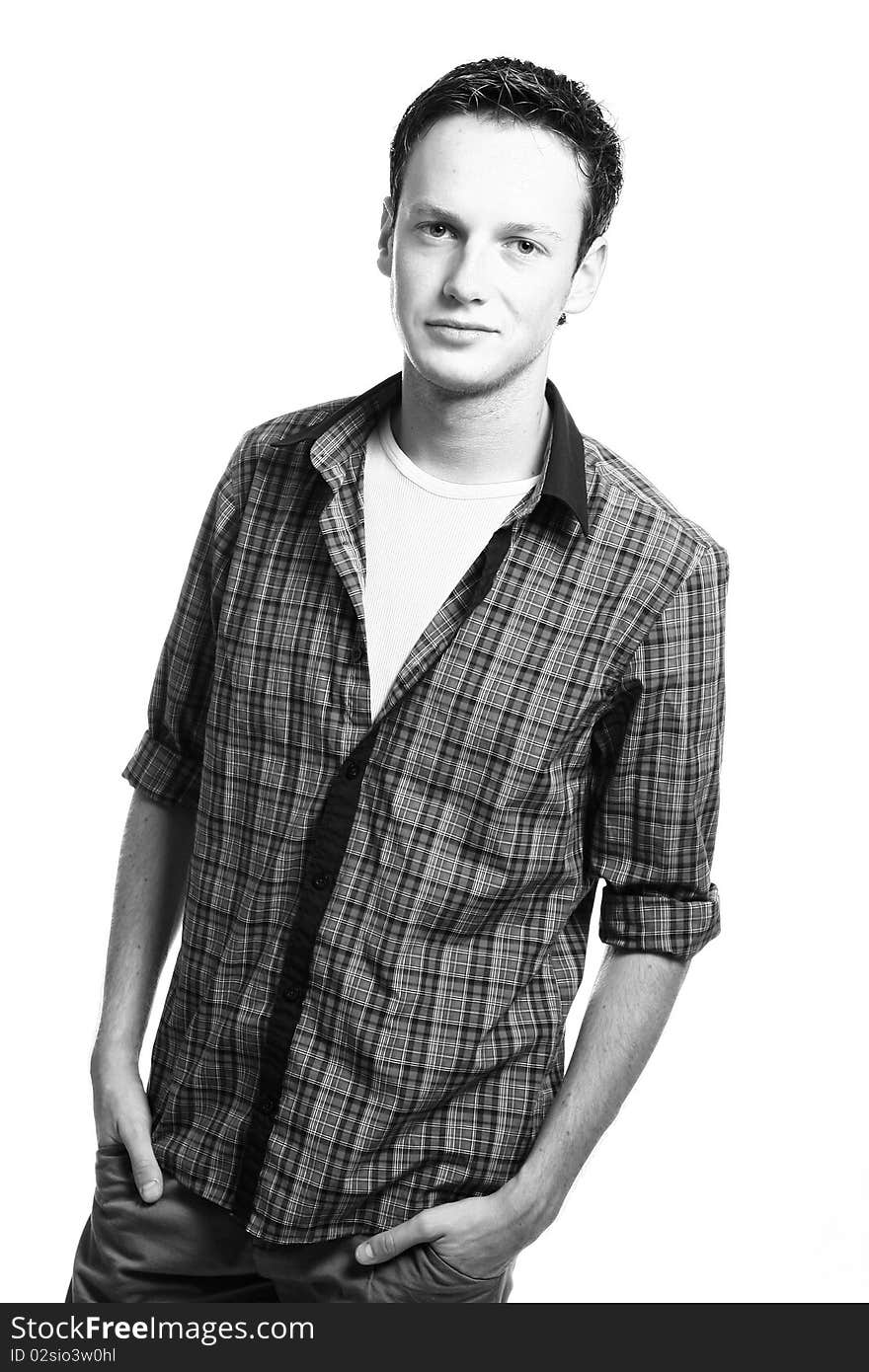 Young and attractive boy on white background