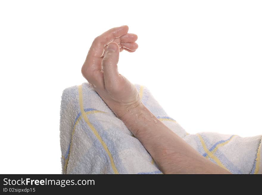 Hands with a towel isolated over white