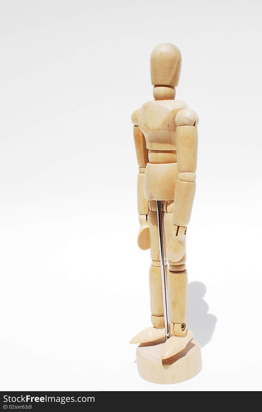 Wooden mannequin human scale model isolated