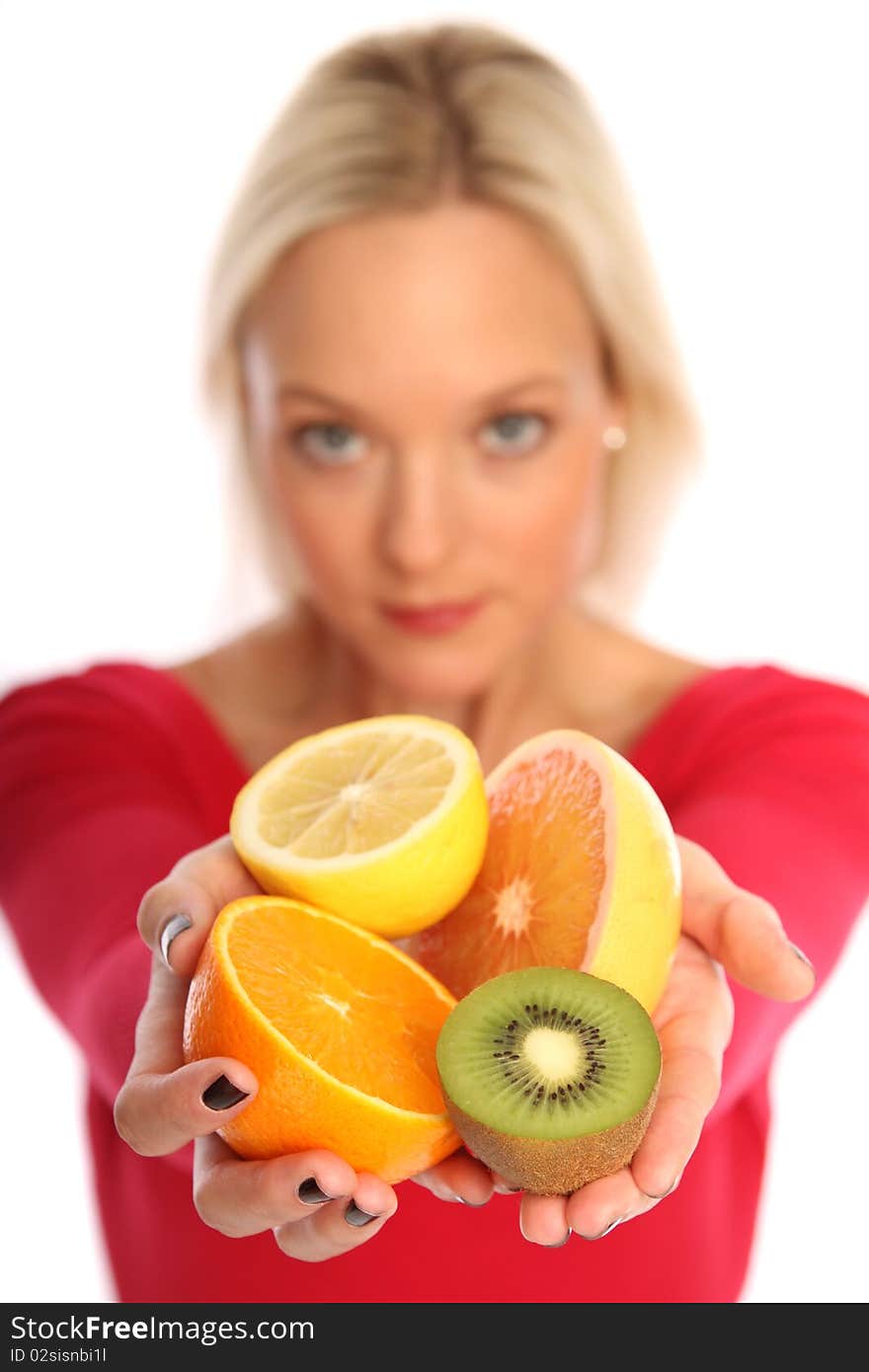 Blond Woman Holding Fresh Fruits