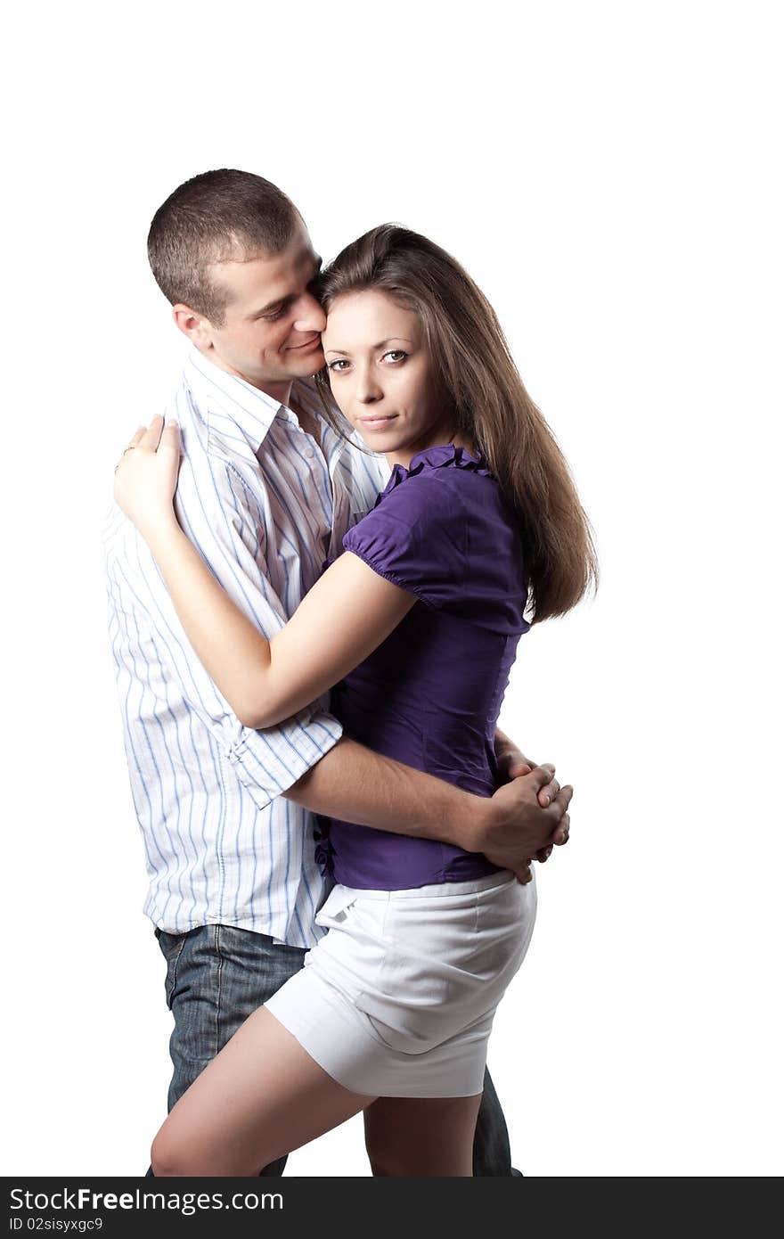 Woman and man posing on a white background. Woman and man posing on a white background