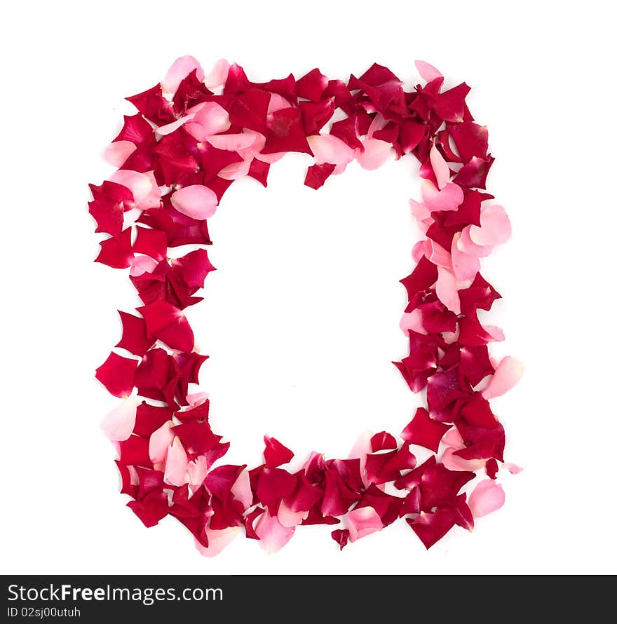 Framework from rose-petals on a white background