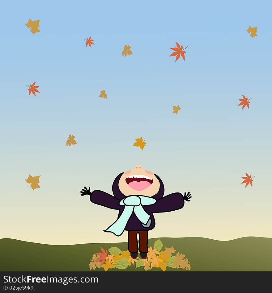 Vector autumn color happy kid. Vector autumn color happy kid.