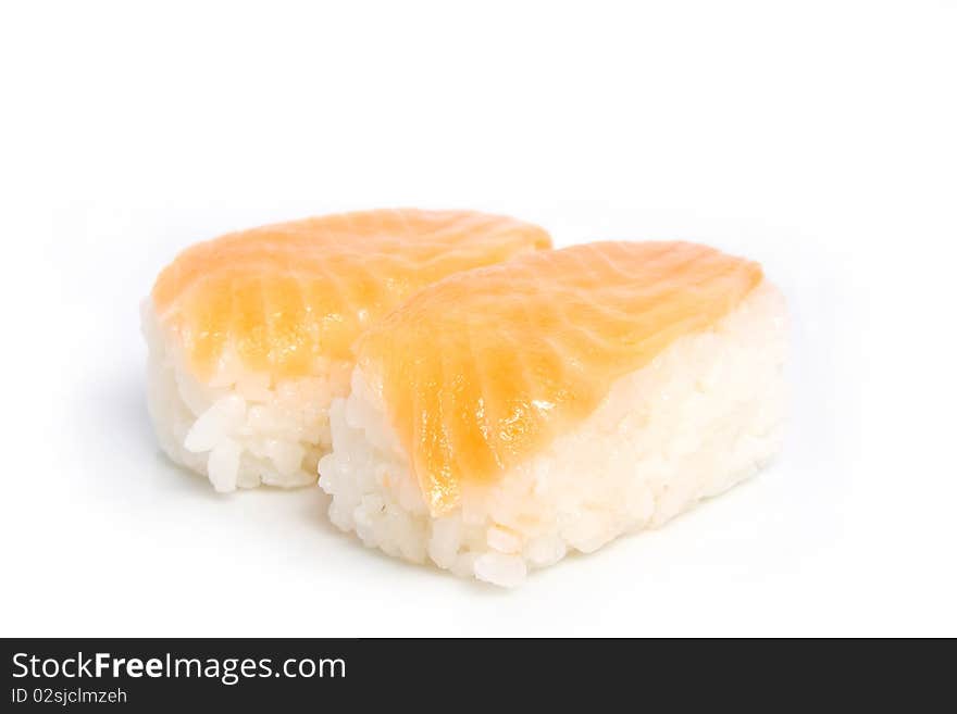 Japanese sushi with salmon fish on white background