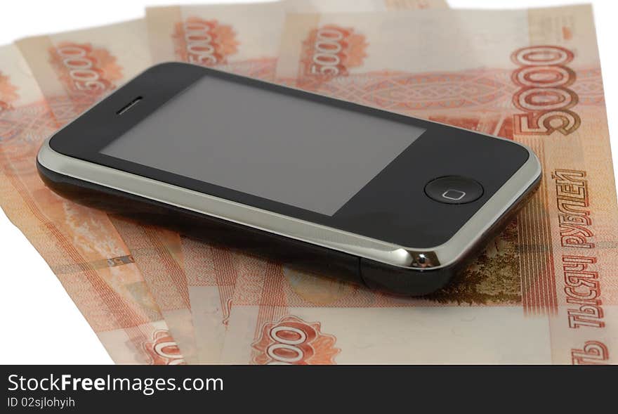 Cellular phone and roubles banknote