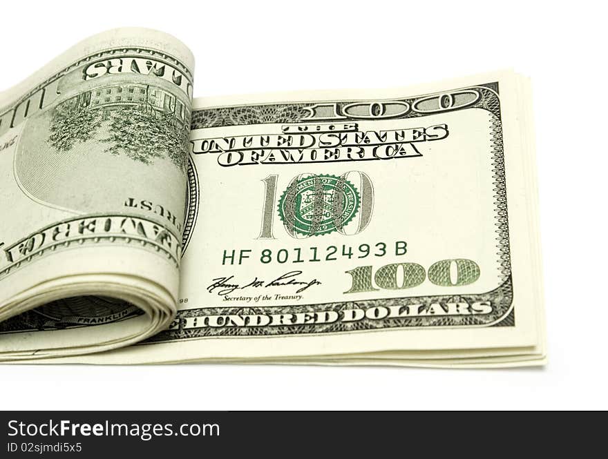 Pack of dollars isolated  on white background. Pack of dollars isolated  on white background