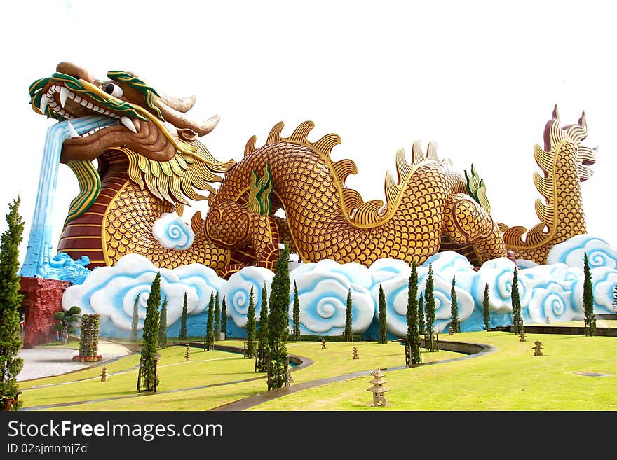 Golden china dragon with blue sky