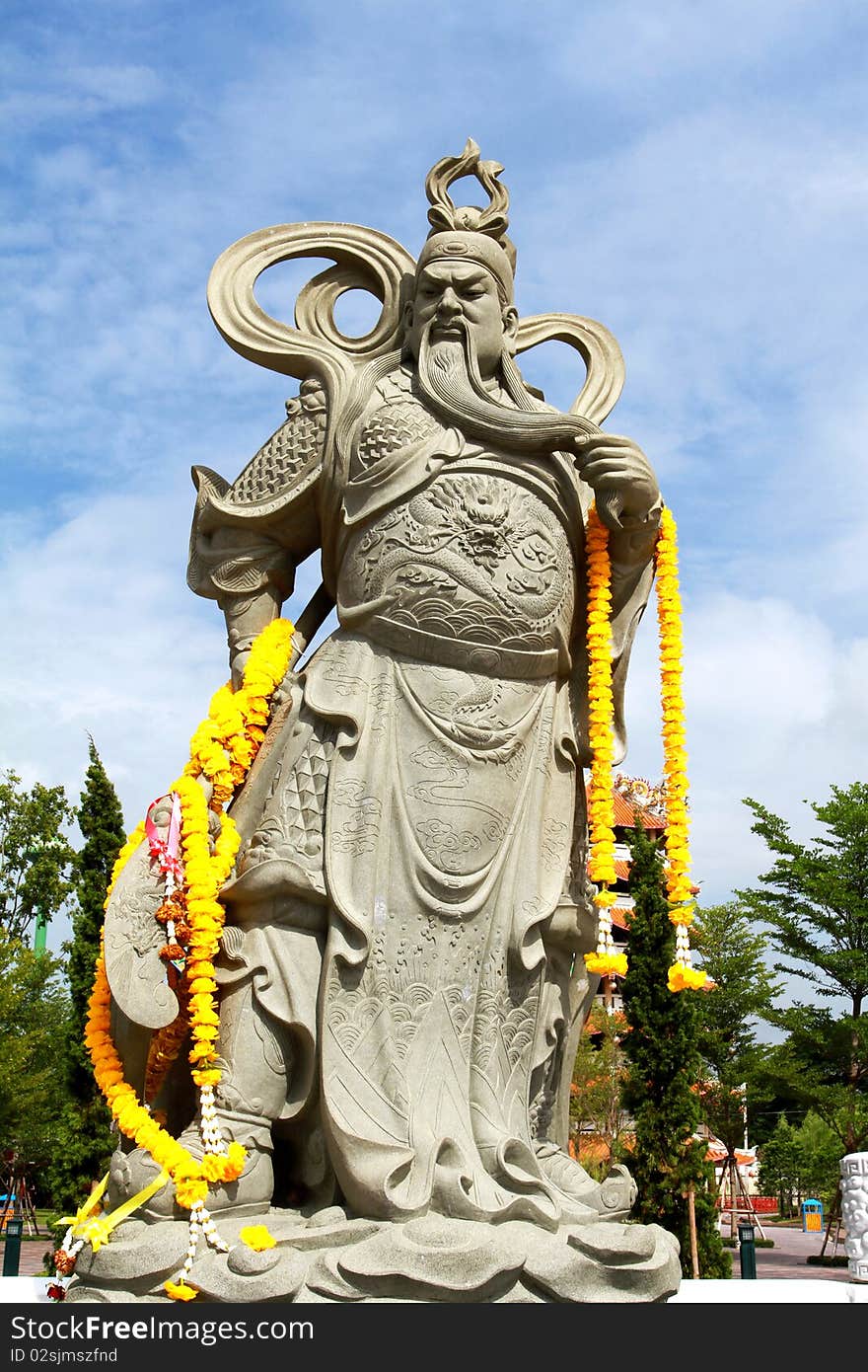 Statue Of Guan Yu with blue sky