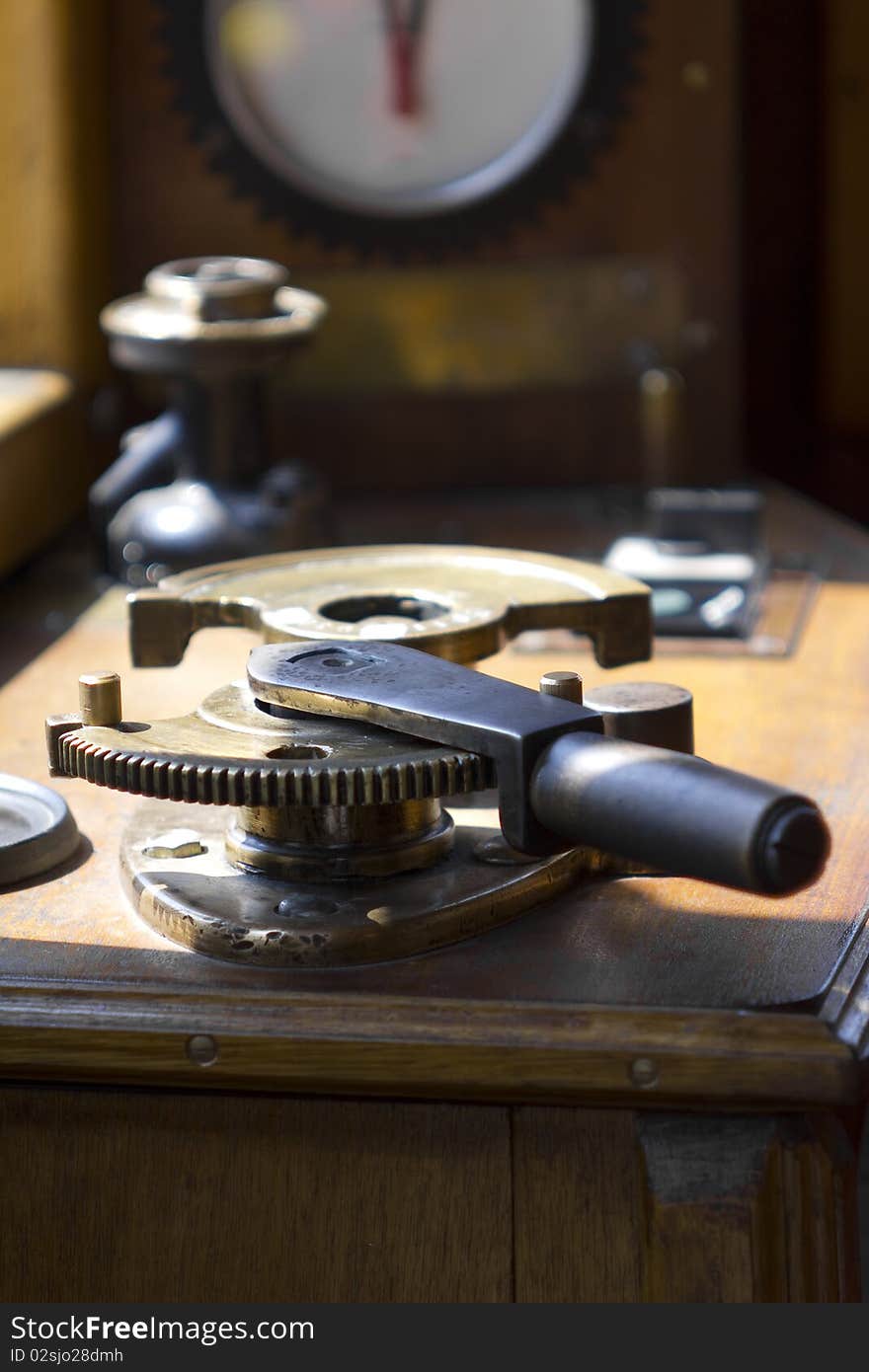 Vintage accelerator lever of old train, shallow DOF