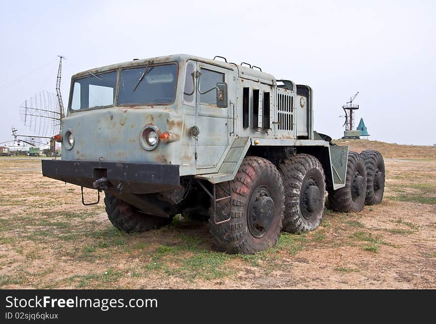 Old Army heavy rocket truck all-terrain vehicle. Used to move the missiles and military equipment.