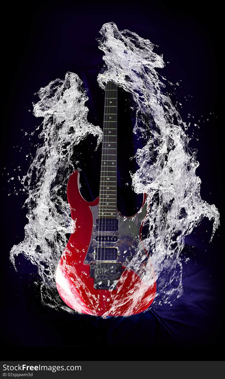 Red electric guitar in water