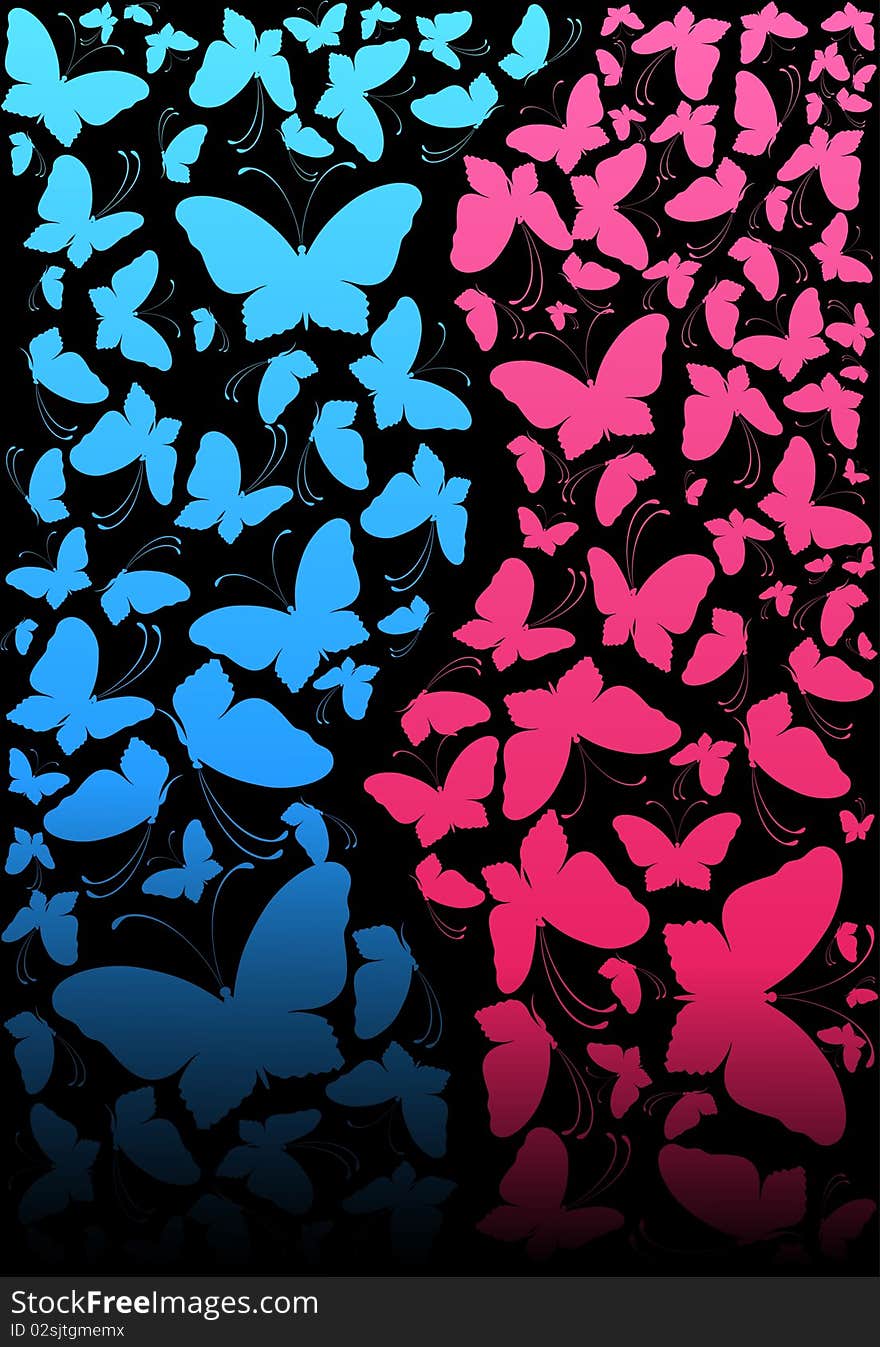 Background with tropical butterflies