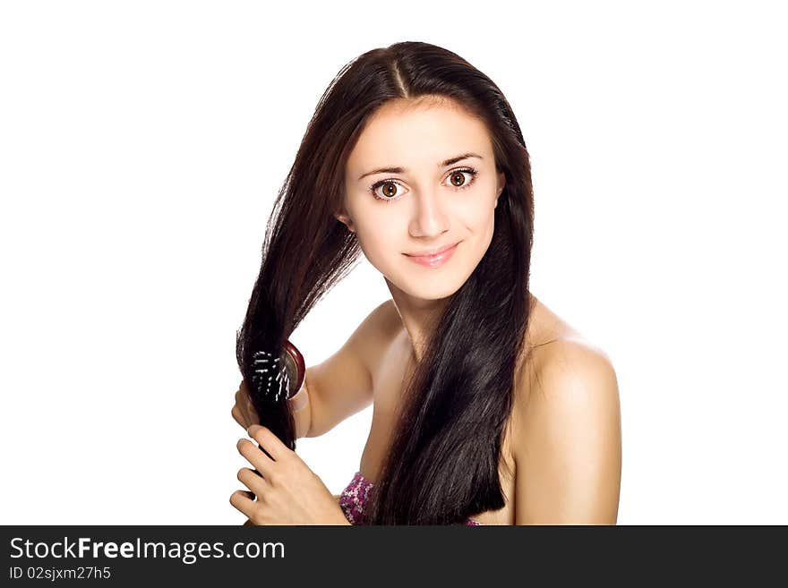 Bright picture of beautiful woman with brush. Bright picture of beautiful woman with brush