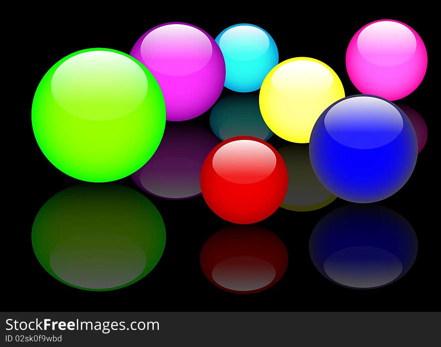 Glass spheres with reflection on black background. Vector. Eps10. Glass spheres with reflection on black background. Vector. Eps10.