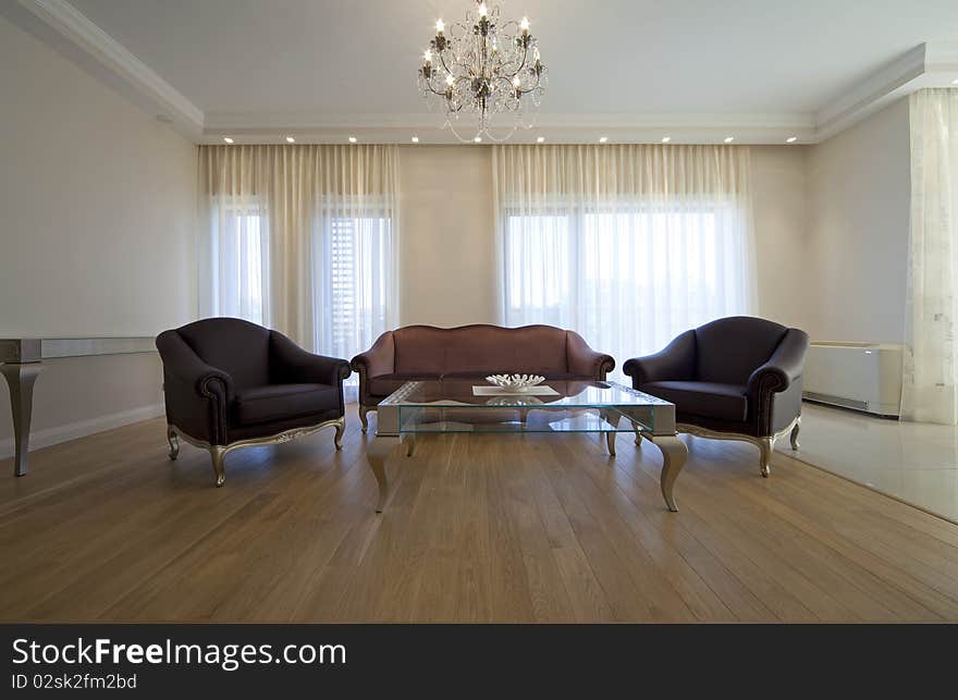 Interior of new designer living room with sofa